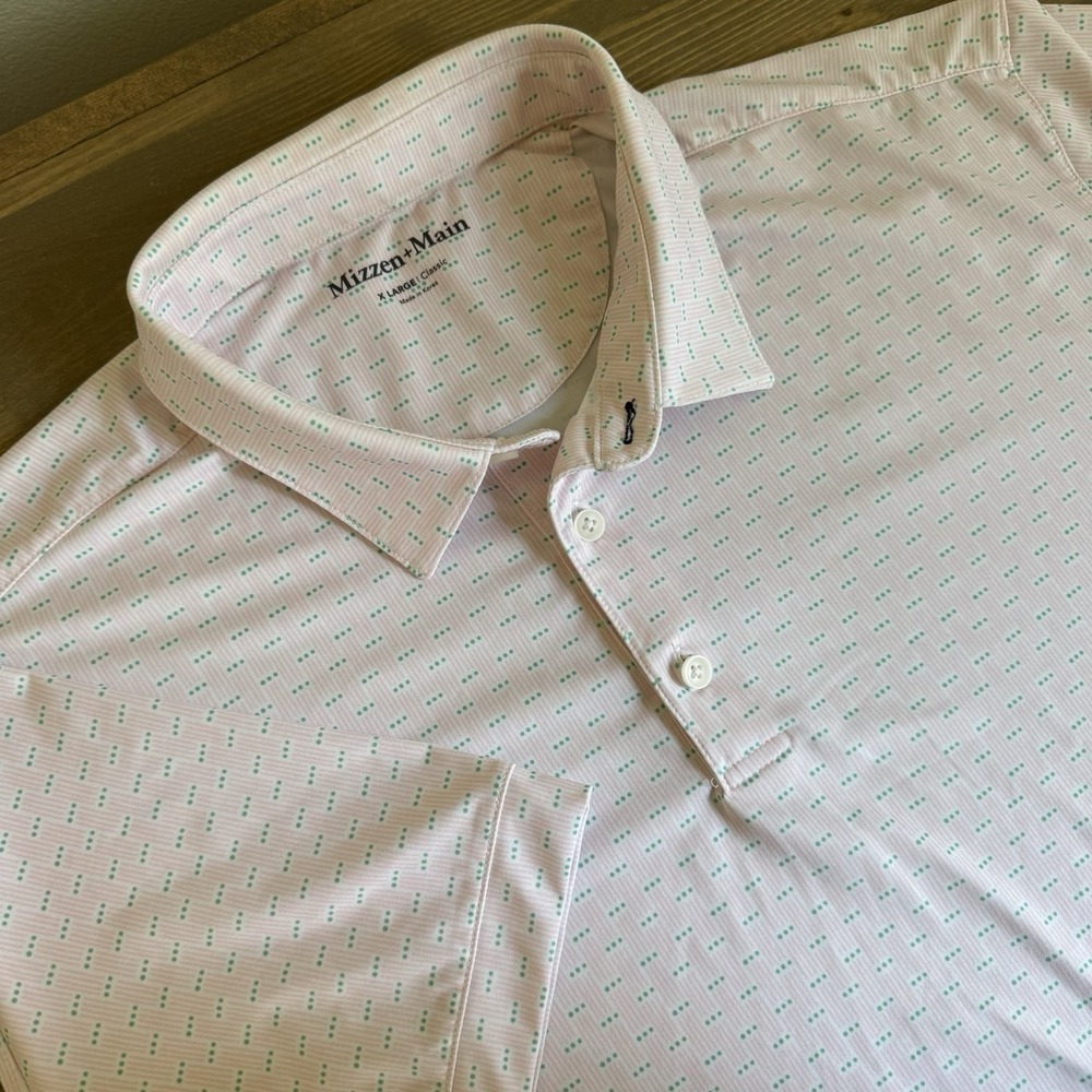 Mizzen + Main Men's XL Pink Green Classic Fit Short Sleeve Golf Polo Shirt